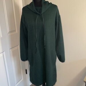 Waffle Knit Hooded Tunic  Dress in Forest Green